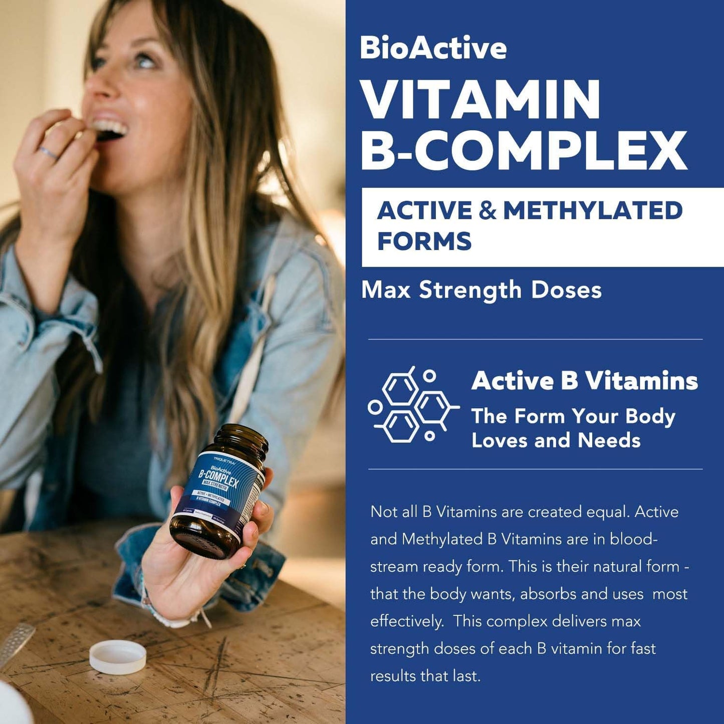 Triquetra Health BioActive B Vitamin Complex - Methylated with Methylfolate & B12 - BenfoPure® B1 & Pantesin® B5 - 60 Servings