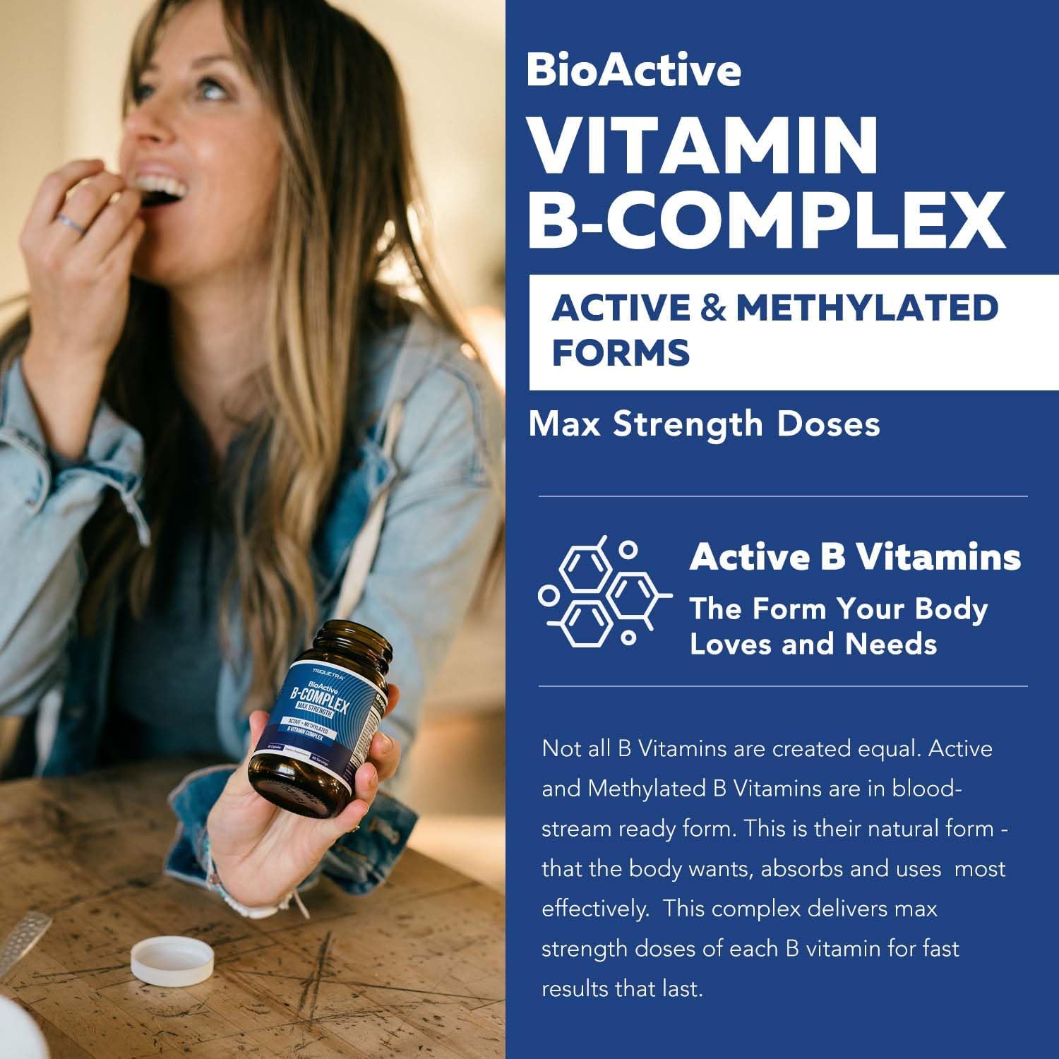 Triquetra Health BioActive B Vitamin Complex - Methylated with Methylfolate & B12 - BenfoPure® B1 & Pantesin® B5 - 60 Servings