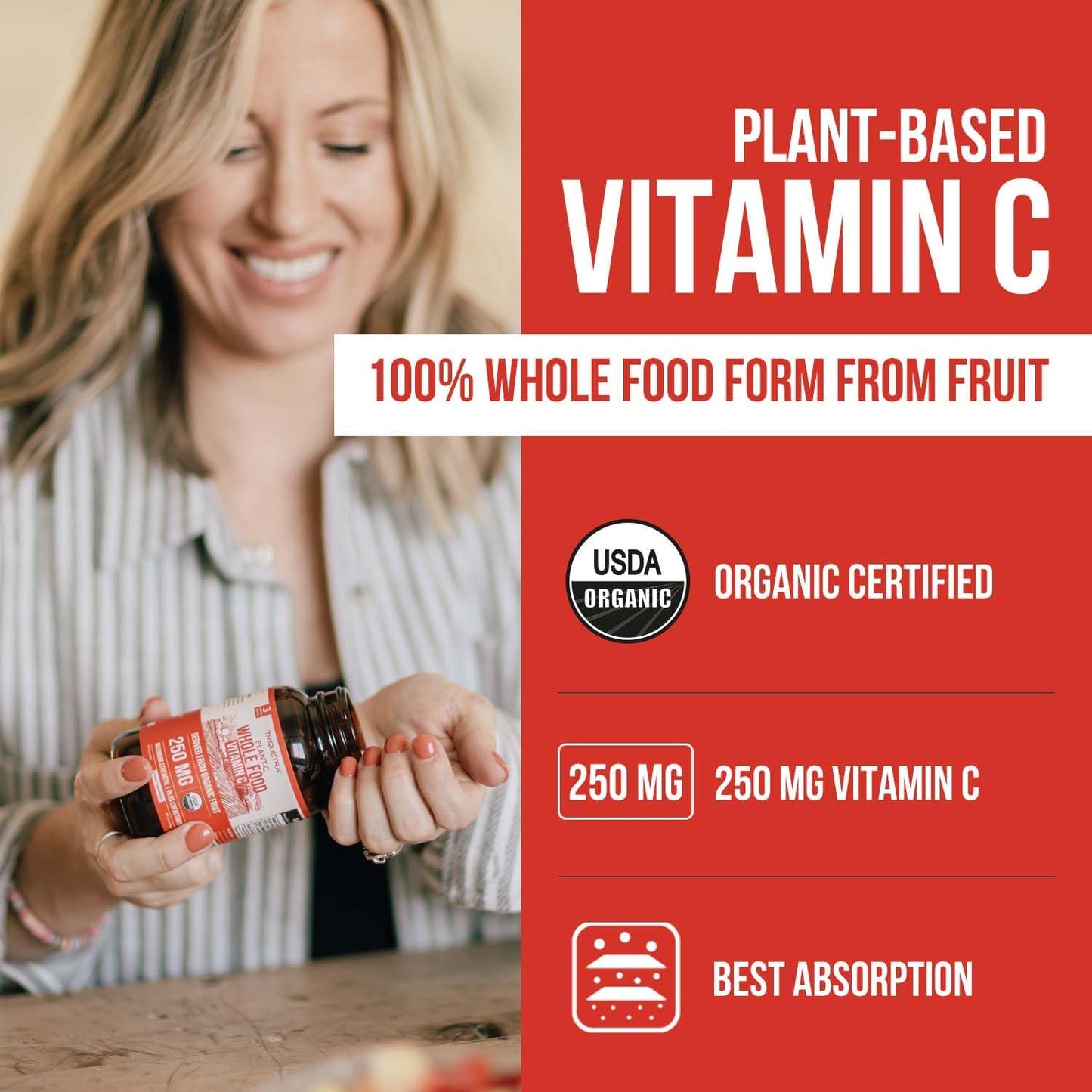 Triquetra Health Organic Fruit-Based Vitamin C with Absorption Enhancers - Vegan, Enhanced Bioavailability for Immune Support & Antioxidant Boost (90 Servings)