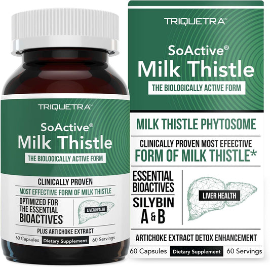 Triquetra Health SoActive® Milk Thistle: Enhanced 10X Phytosome Formula with Silybin A & B, Artichoke Extract, and Bile Enhancer | 60 Servings