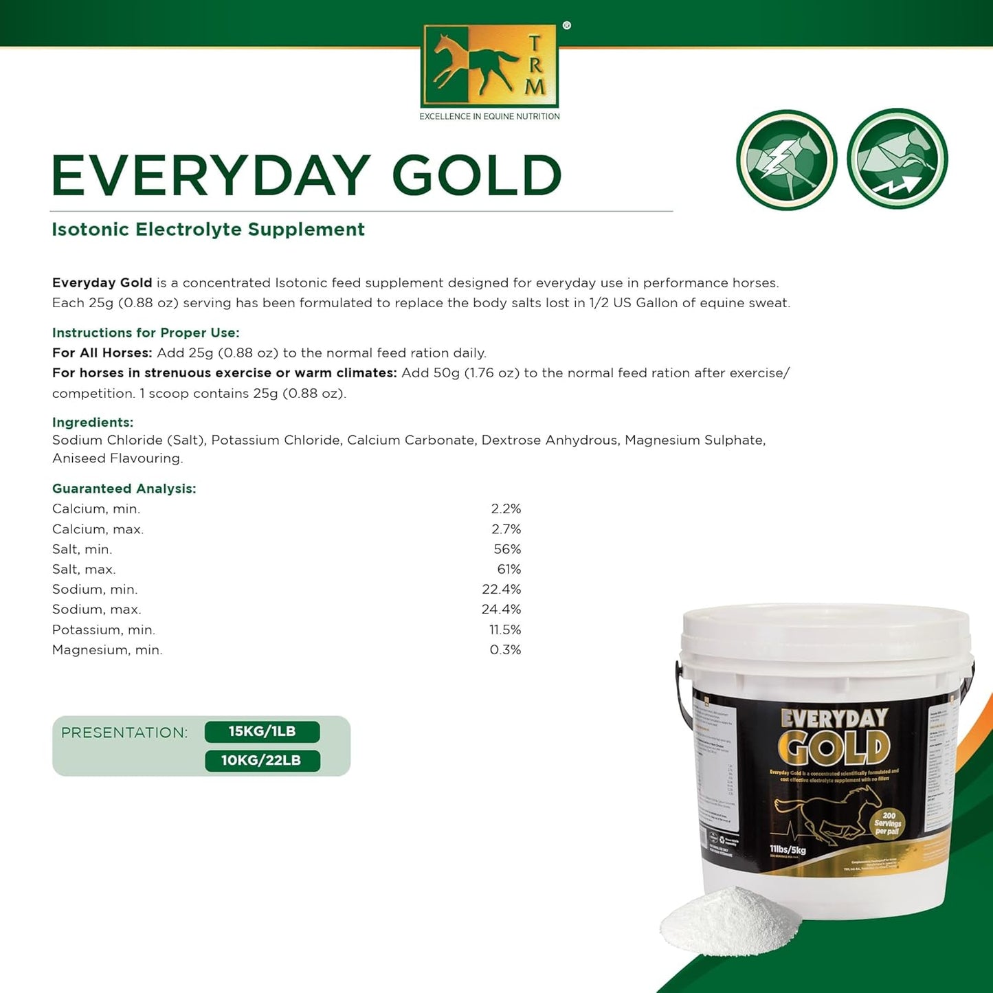TRM Everyday Gold Electrolyte Horse Supplement - Performance & Recovery - 22 lb (10kg)