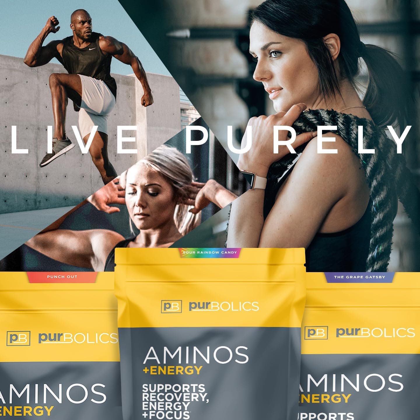 Tropic Like It's Hot: Purbolics Aminos + Energy with 95mg Caffeine, 0 Sugar, 60 Servings for Recovery, Energy & Focus