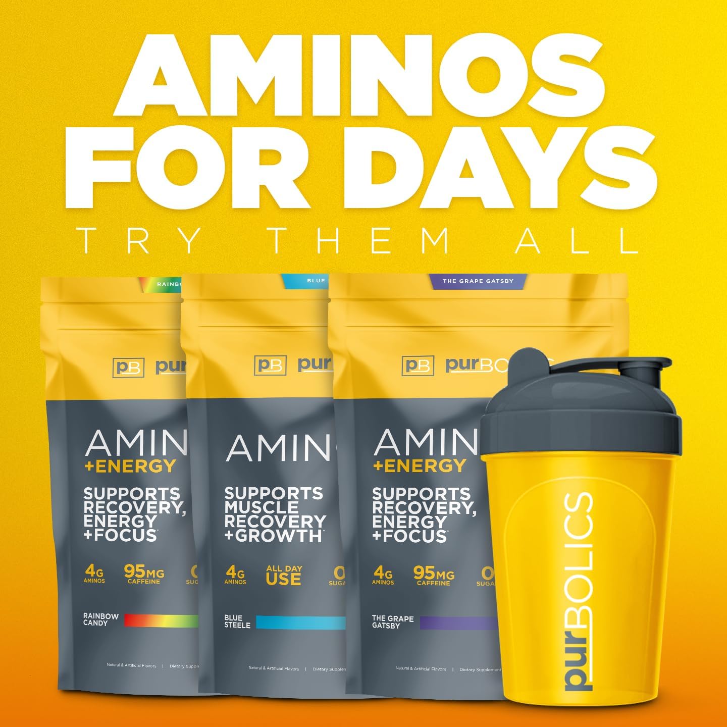 Tropic Like It's Hot: Purbolics Aminos + Energy with 95mg Caffeine, 0 Sugar, 60 Servings for Recovery, Energy & Focus