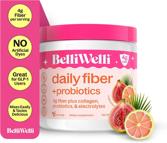 Tropical Breeze Belli Welli Fiber Supplement Powder with Collagen, Probiotics & Electrolytes - Supports Digestive Health & Gut Balance | 16 Servings