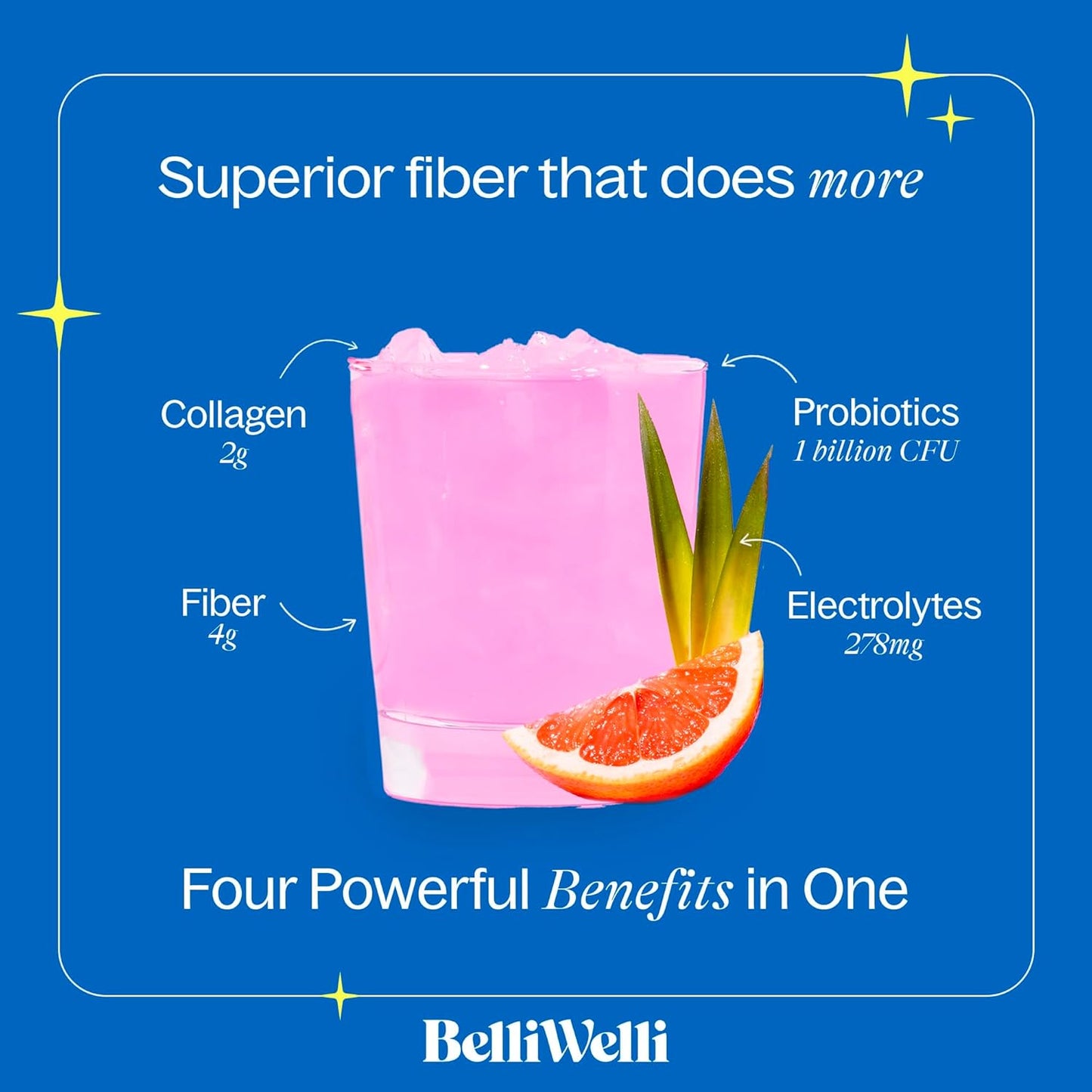 Tropical Breeze Belli Welli Fiber Supplement Powder with Collagen, Probiotics & Electrolytes - Supports Digestive Health & Gut Balance | 16 Servings