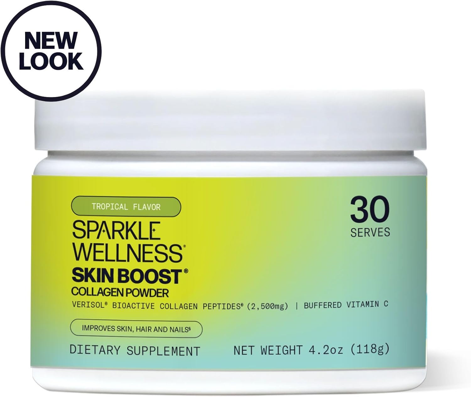 Tropical Coconut & Pineapple Collagen Powder for Skin Boost - Verisol Collagen Protein Drink with Vitamin C - 30 Servings