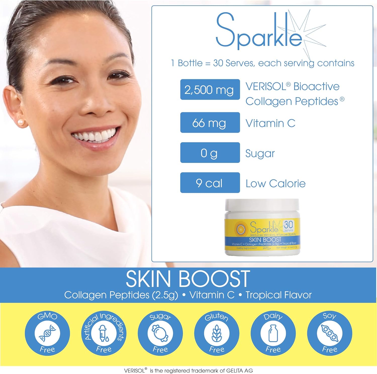 Tropical Coconut & Pineapple Collagen Powder for Skin Boost - Verisol Collagen Protein Drink with Vitamin C - 30 Servings