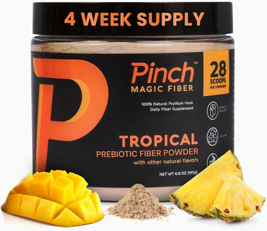 Tropical Flavored Psyllium Husk Fiber Powder for Digestive Health - Keto & Vegan Friendly - 28-Day Supply