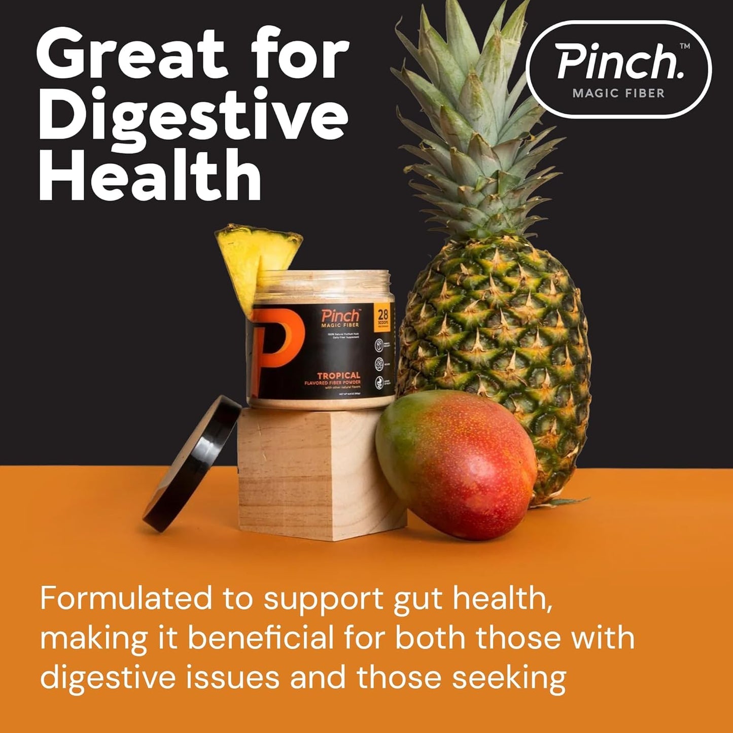 Tropical Flavored Psyllium Husk Fiber Powder for Digestive Health - Keto & Vegan Friendly - 28-Day Supply