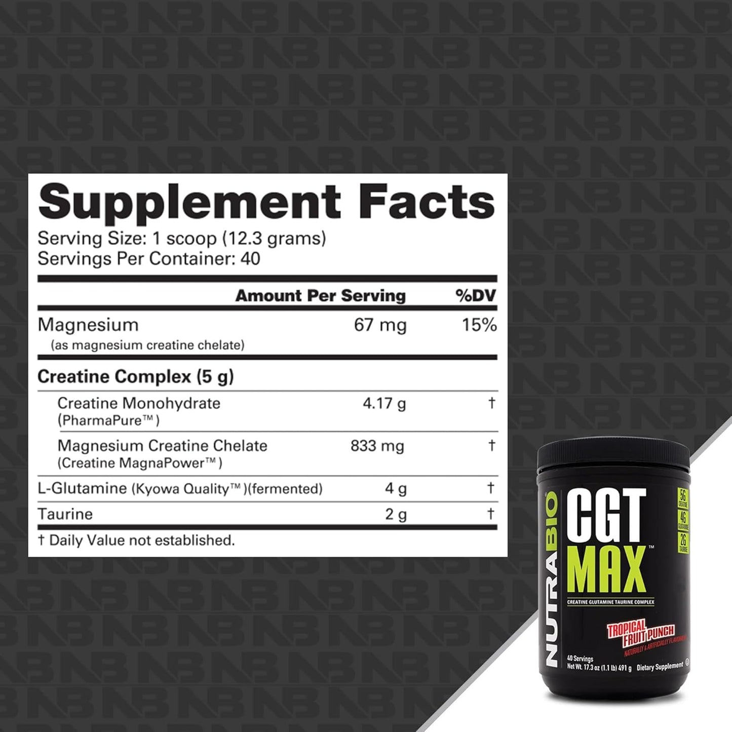 Tropical Fruit Punch CGT-MAX Powder - 40 Servings - Muscle Recovery & Strength Support with Creatine, Glutamine, and Taurine