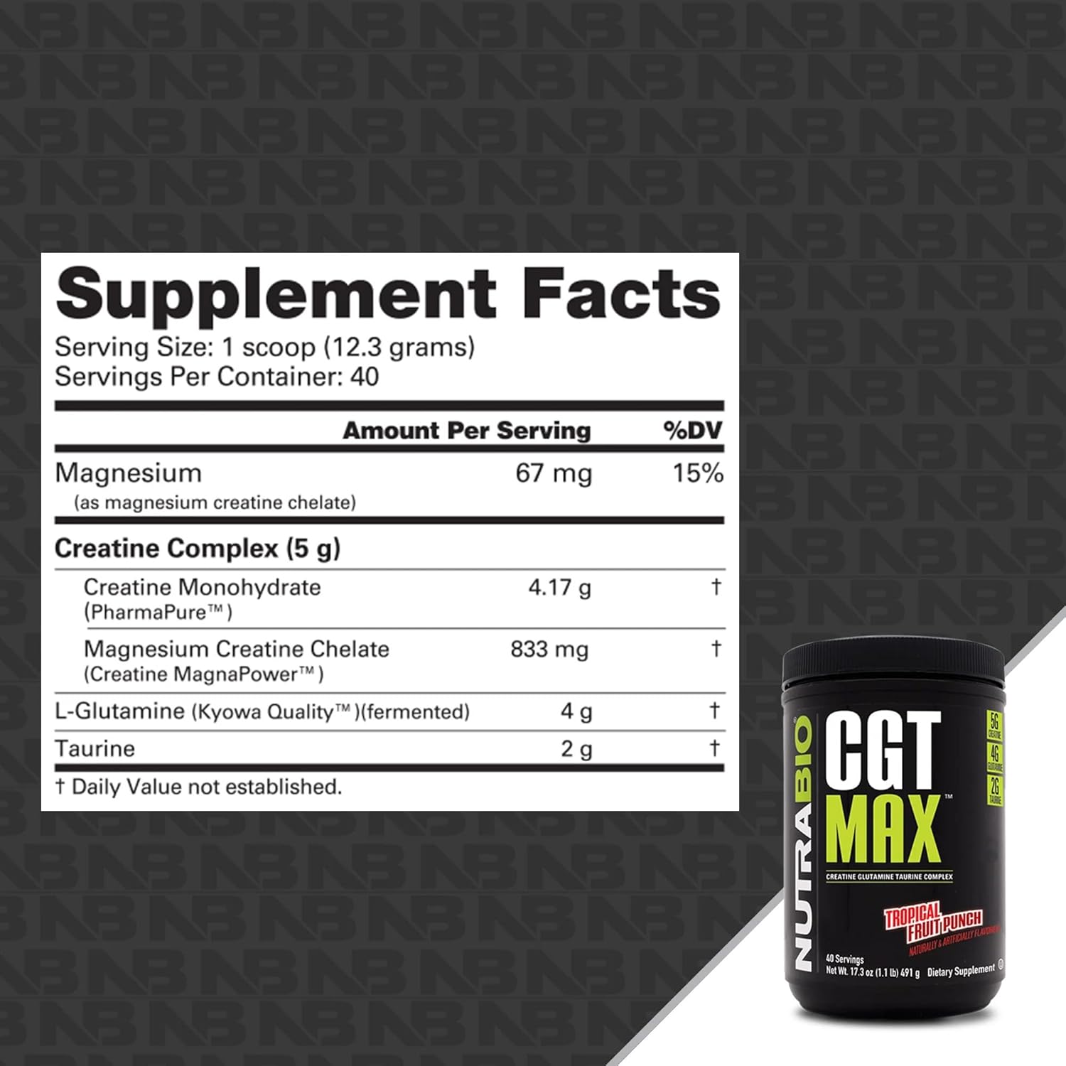 Tropical Fruit Punch CGT-MAX Powder - 40 Servings - Muscle Recovery & Strength Support with Creatine, Glutamine, and Taurine