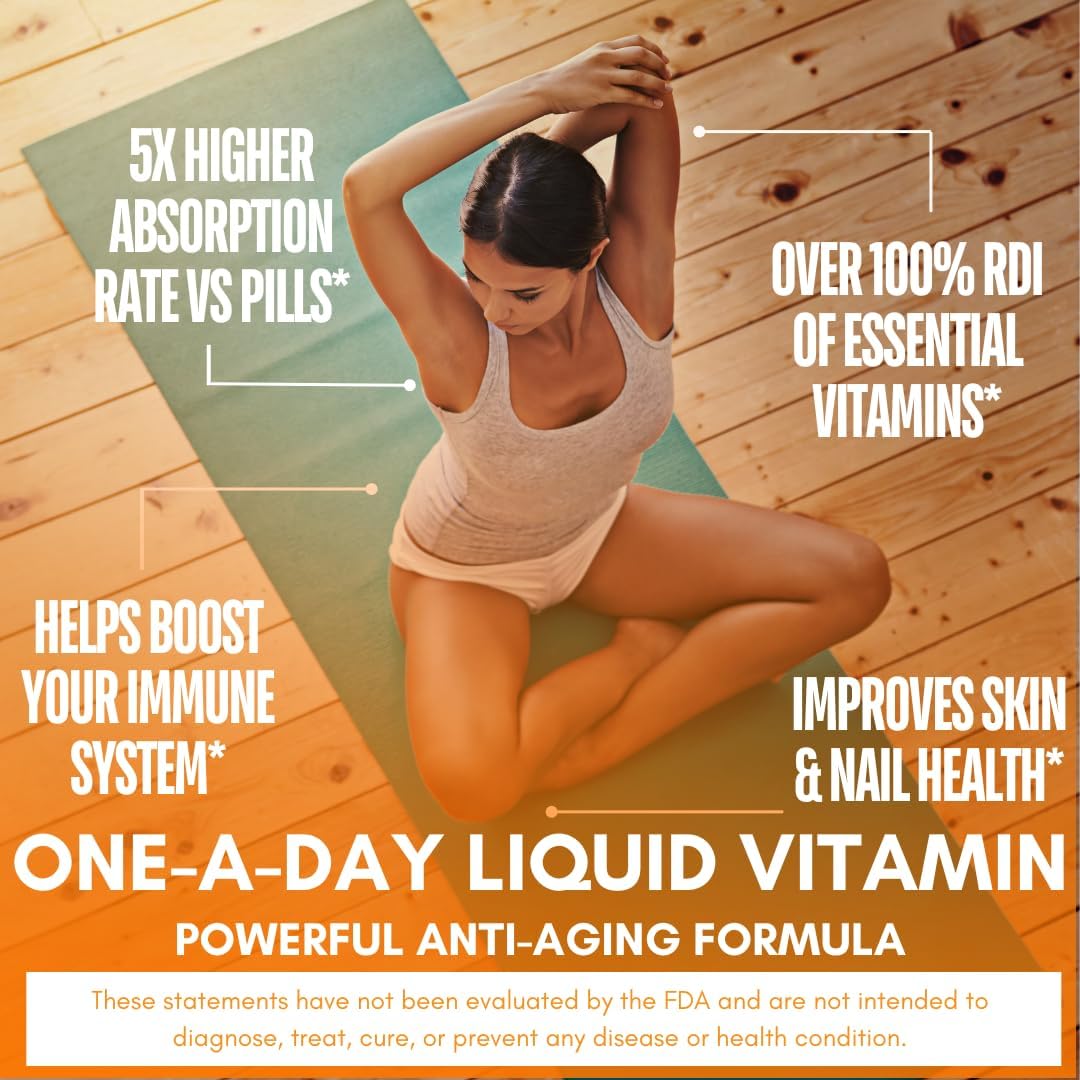 Tropical Oasis Liquid Multivitamin with High Vitamin C and D3, Zinc, 20 Vitamins, 70 Minerals, and 21 Amino Acids for Immune Support | Orange Flavor | Sugar Free | 98% Absorption | 32 Servings