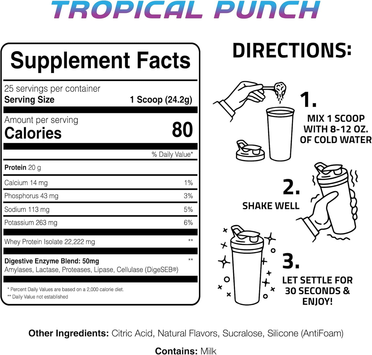 Tropical Punch Clear Whey Protein Recovery Mix with Electrolytes - 20g Protein - Performance Fuel & Recovery - Dietary Supplement - 25 Servings