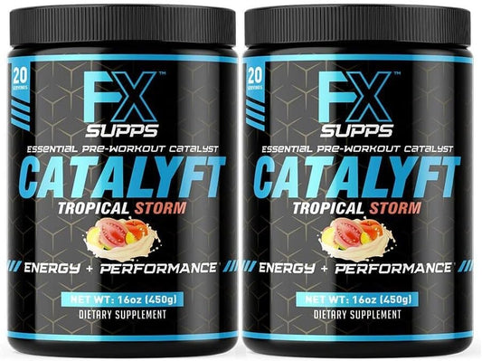 Tropical Storm Pre-Workout Powder Drink for Energy, Focus & Muscle Gain - 2 Pack of FXSUPPS Catalyft Supplement Mix with Creatine, Caffeine & Beta-Alanine, 40 Servings