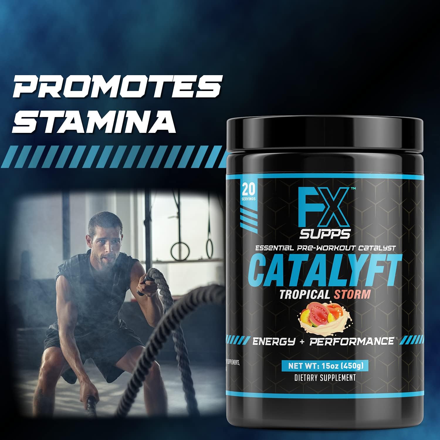Tropical Storm Pre-Workout Powder Drink for Energy, Focus & Muscle Gain - 2 Pack of FXSUPPS Catalyft Supplement Mix with Creatine, Caffeine & Beta-Alanine, 40 Servings