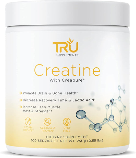 TRU Creatine Supplement | Pure Creapure for Strength & Stamina | Lean Muscle Builder | Water Retention-Free | Clinically Tested | 100 Servings