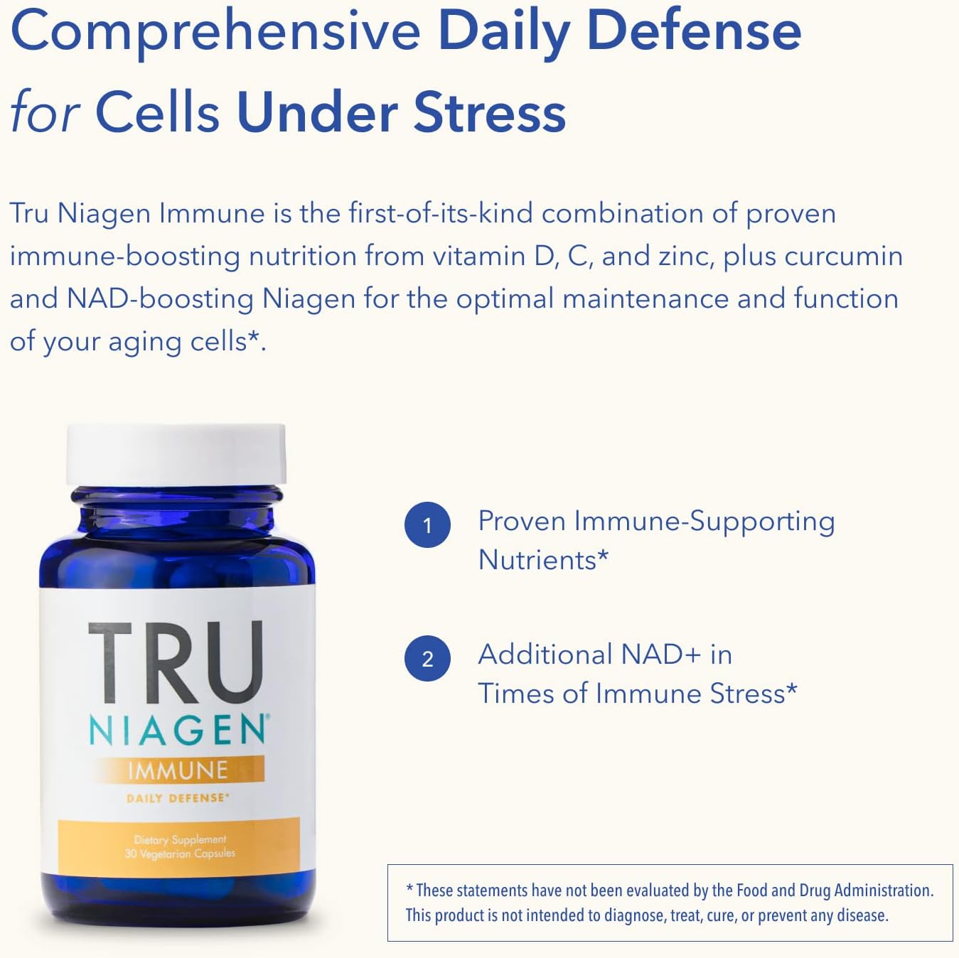 TRU NIAGEN Daily Defense Immune Support Supplement with Vitamin C, Vegan Vitamin D3, Zinc, Theracurmin, and Niagen Boost 150mg 60ct