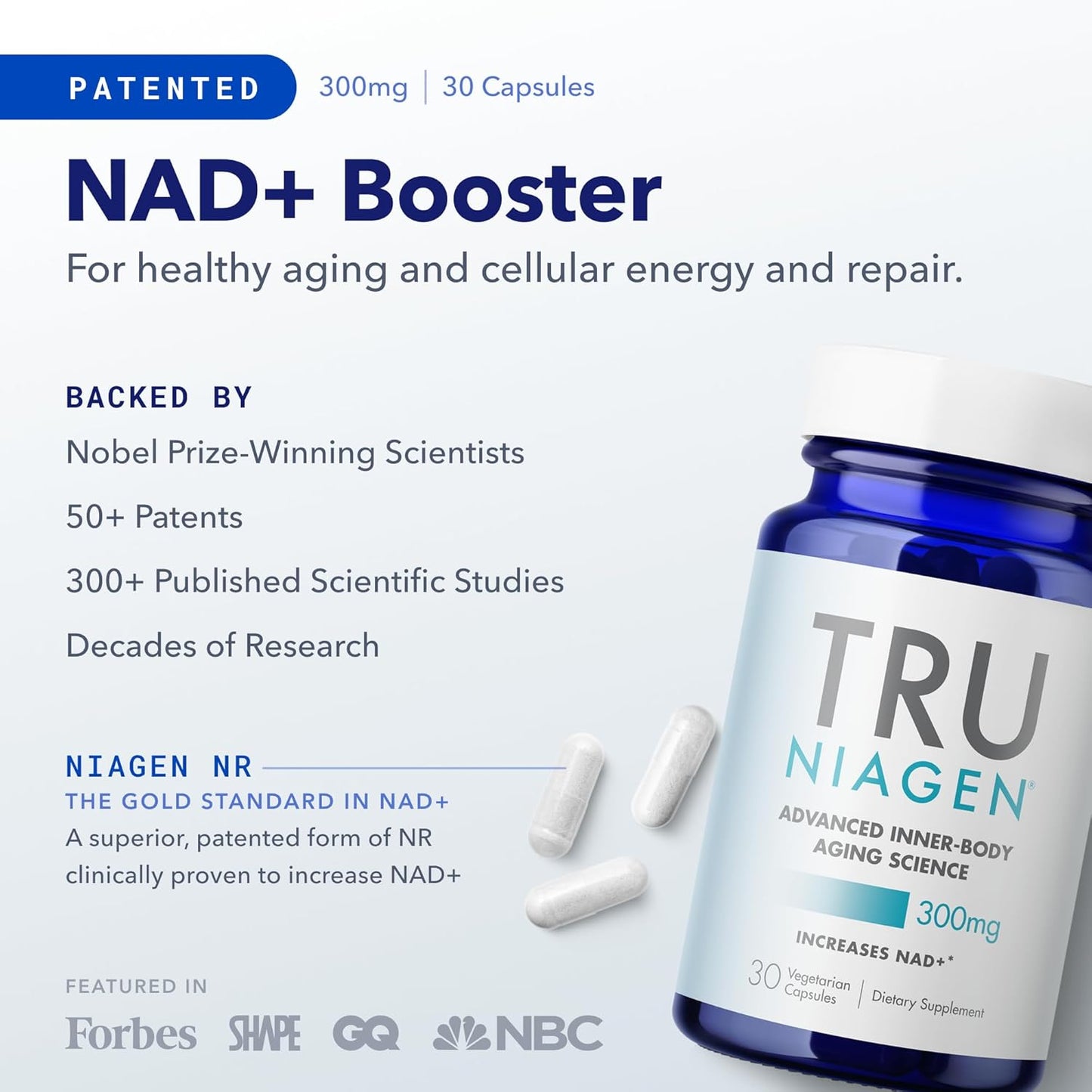 TRU NIAGEN NAD Supplement 300mg - Anti Aging & Cell Regeneration - 30 Servings - Supports Cellular Energy, Brain, Muscle - Nicotinamide Riboside - 3 Bottles