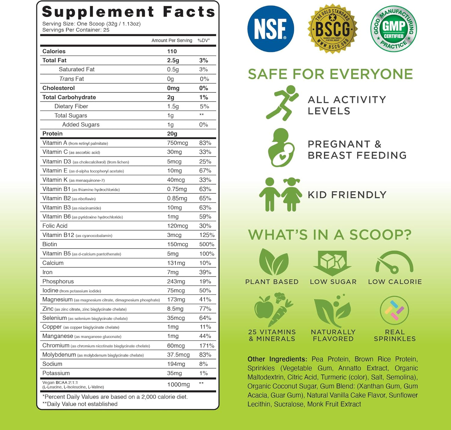 TRU Plant Based Protein Powder with BCAA, EAA, 20g Vegan Protein, 27 Vitamins - Birthday Cake Flavor - 25 Servings