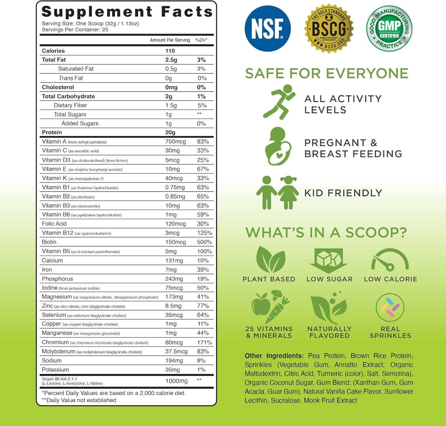 TRU Plant Based Protein Powder with BCAA, EAA, 20g Vegan Protein, 27 Vitamins - Birthday Cake Flavor - 25 Servings