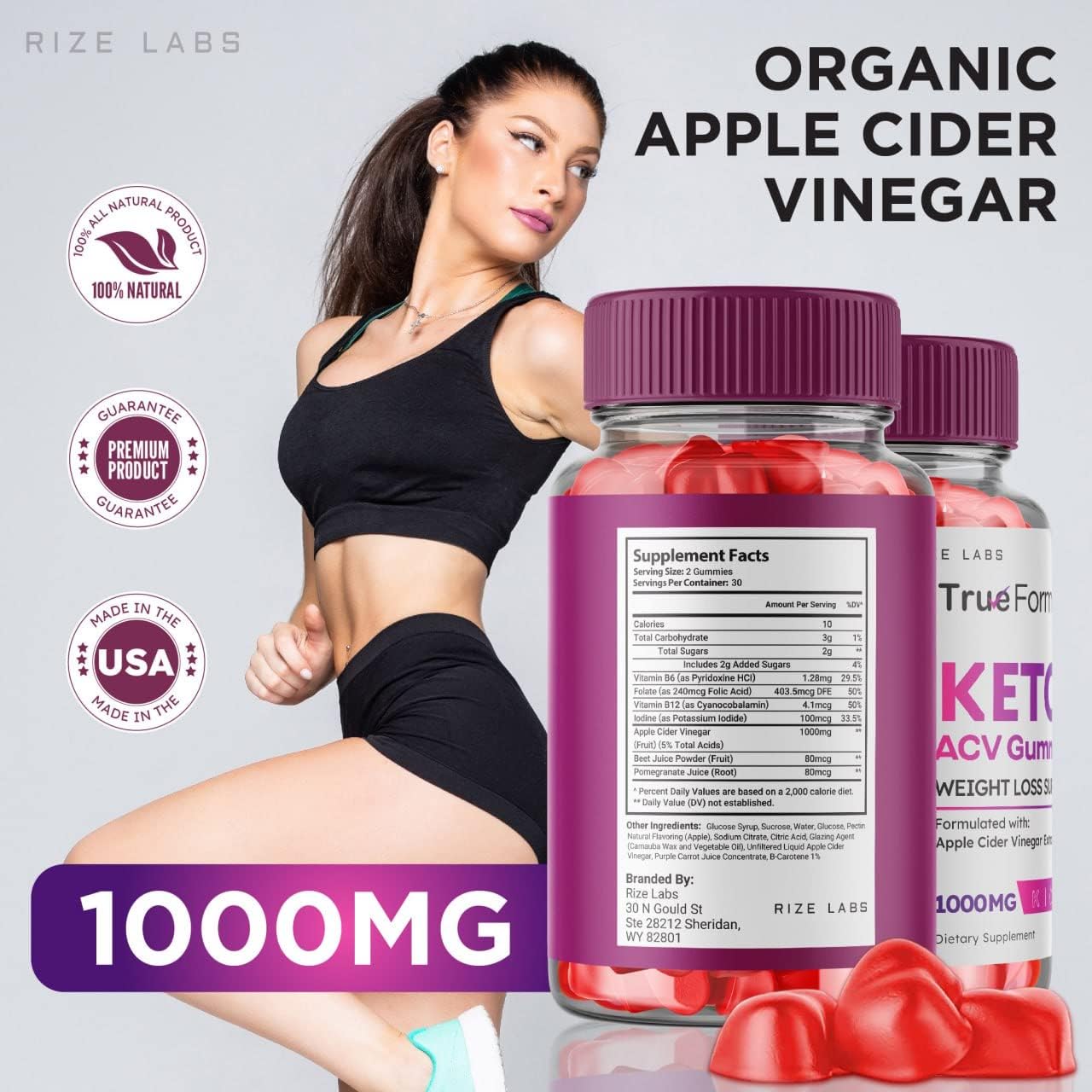 True Form Keto ACV Gummies for Slimming Formula Support - Apple Cider Vinegar Extract Supplement for Energy - 60 Gummies
