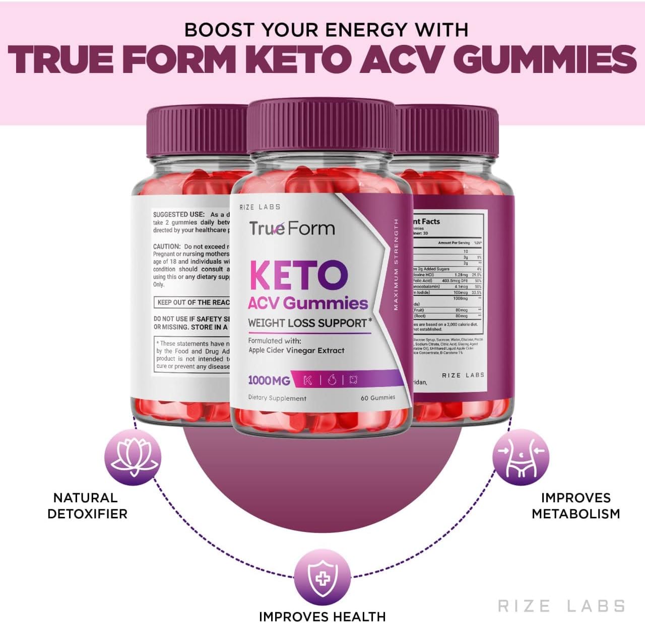 True Form Keto Gummies (3 Pack) with Apple Cider Vinegar - Weight Loss Support and Energy Boost - 180 Gummies
