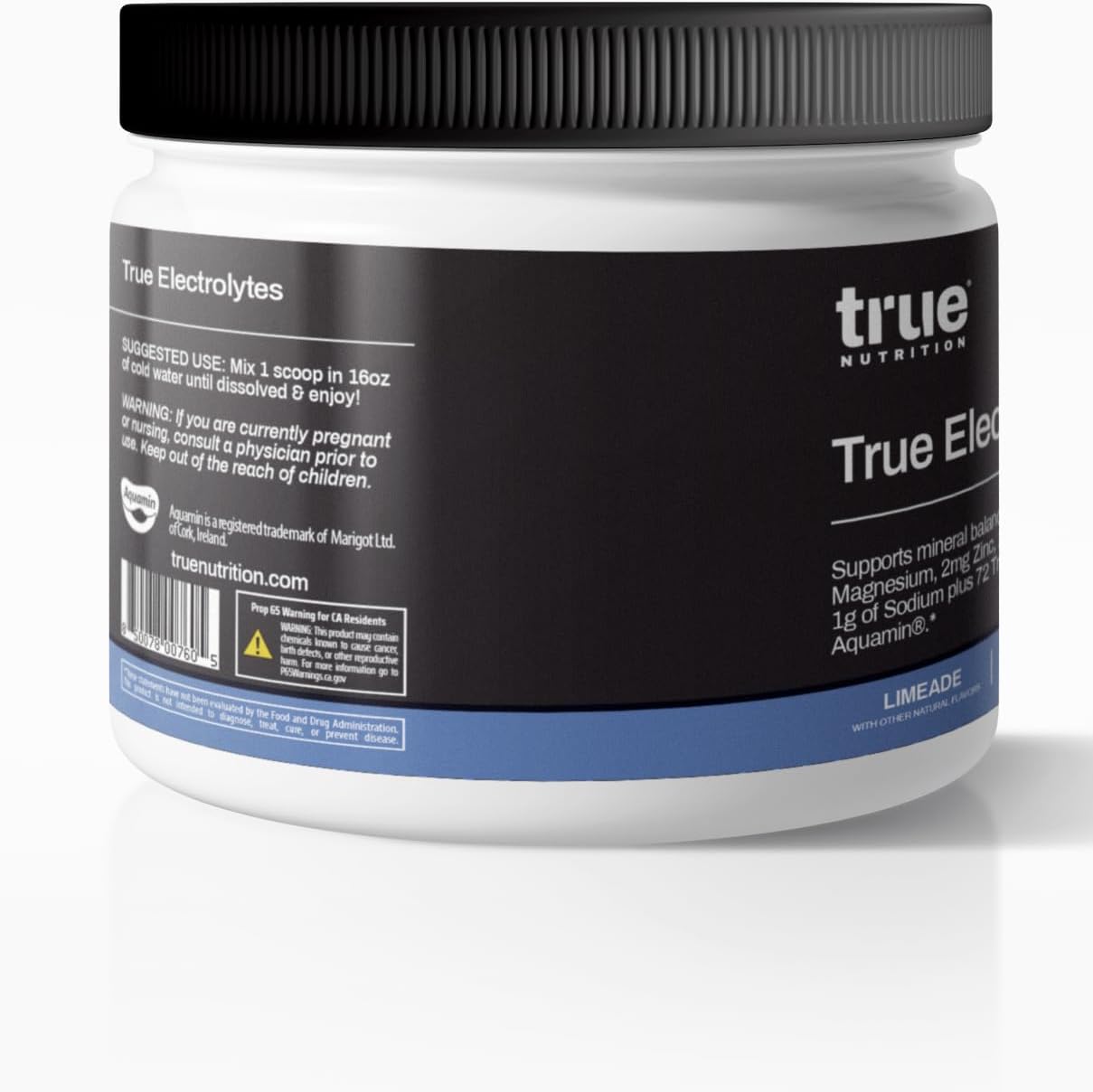 True Nutrition Electrolyte Hydration Drink Mix - Limeade Flavor | Supports Mineral Balance with Zinc, Potassium, Magnesium, & Sodium | Aquamin 72 Trace Sea Minerals | 5 Cal, 0g Sugar | 45 Servings