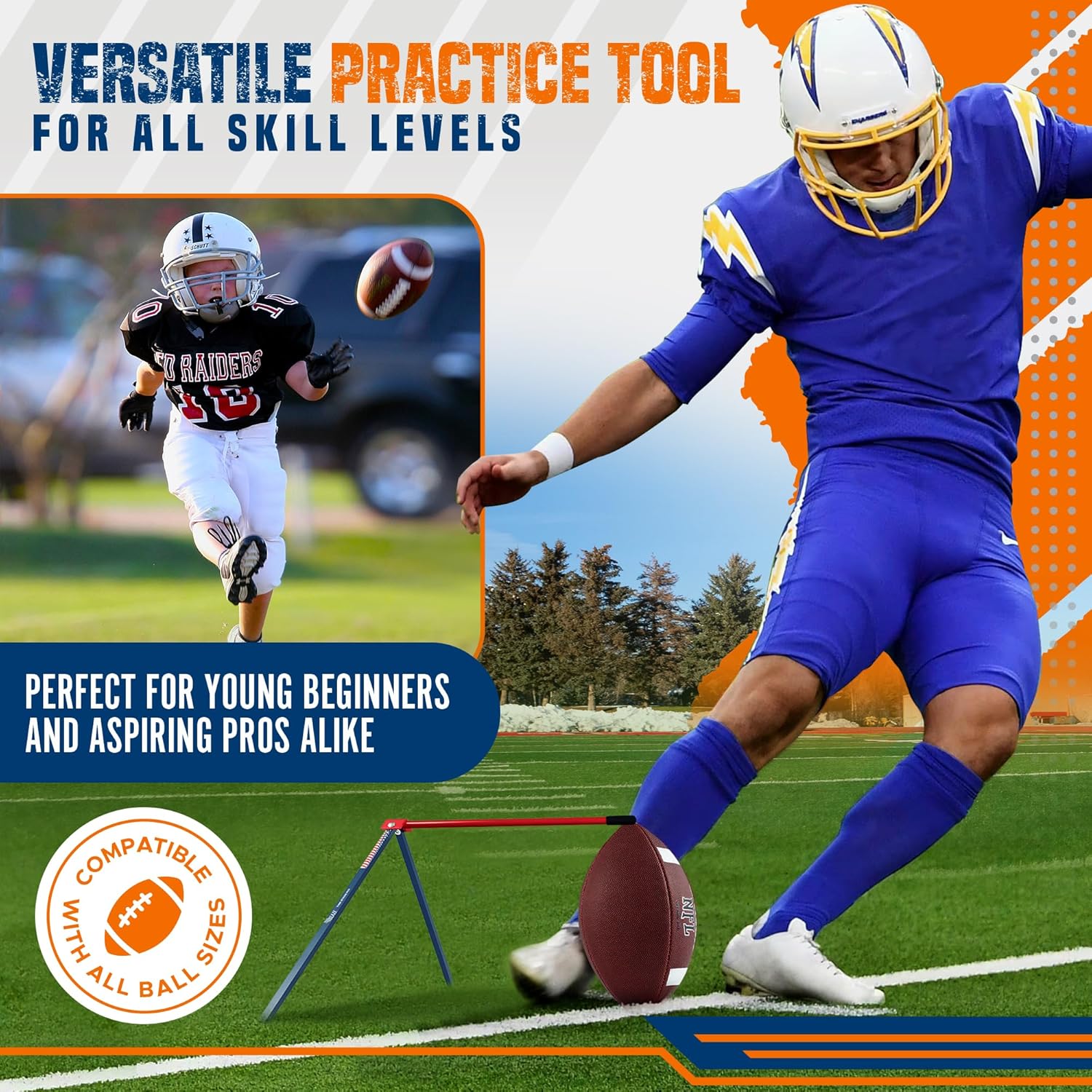 True Strike Pro Football Kicking Tee with Bonus Goal Kicking Tracker - Compatible with All Ball Sizes, Field Goal Football Holder Included