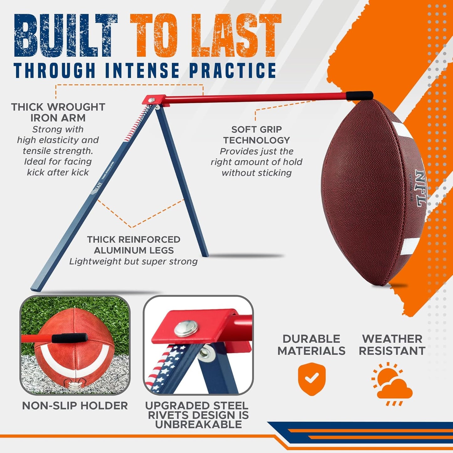 True Strike Pro Football Kicking Tee with Bonus Goal Kicking Tracker - Compatible with All Ball Sizes, Field Goal Football Holder Included