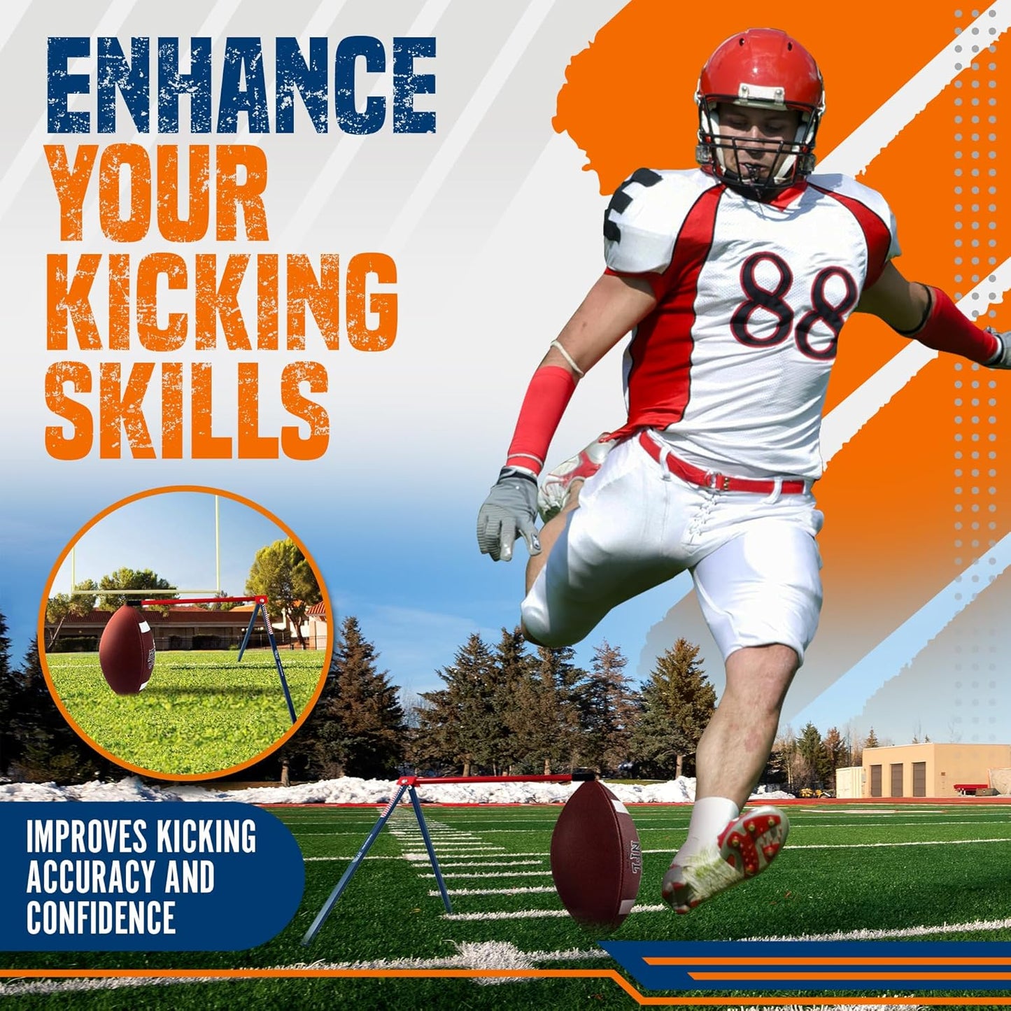 True Strike Pro Football Kicking Tee with Bonus Goal Kicking Tracker - Compatible with All Ball Sizes, Field Goal Football Holder Included