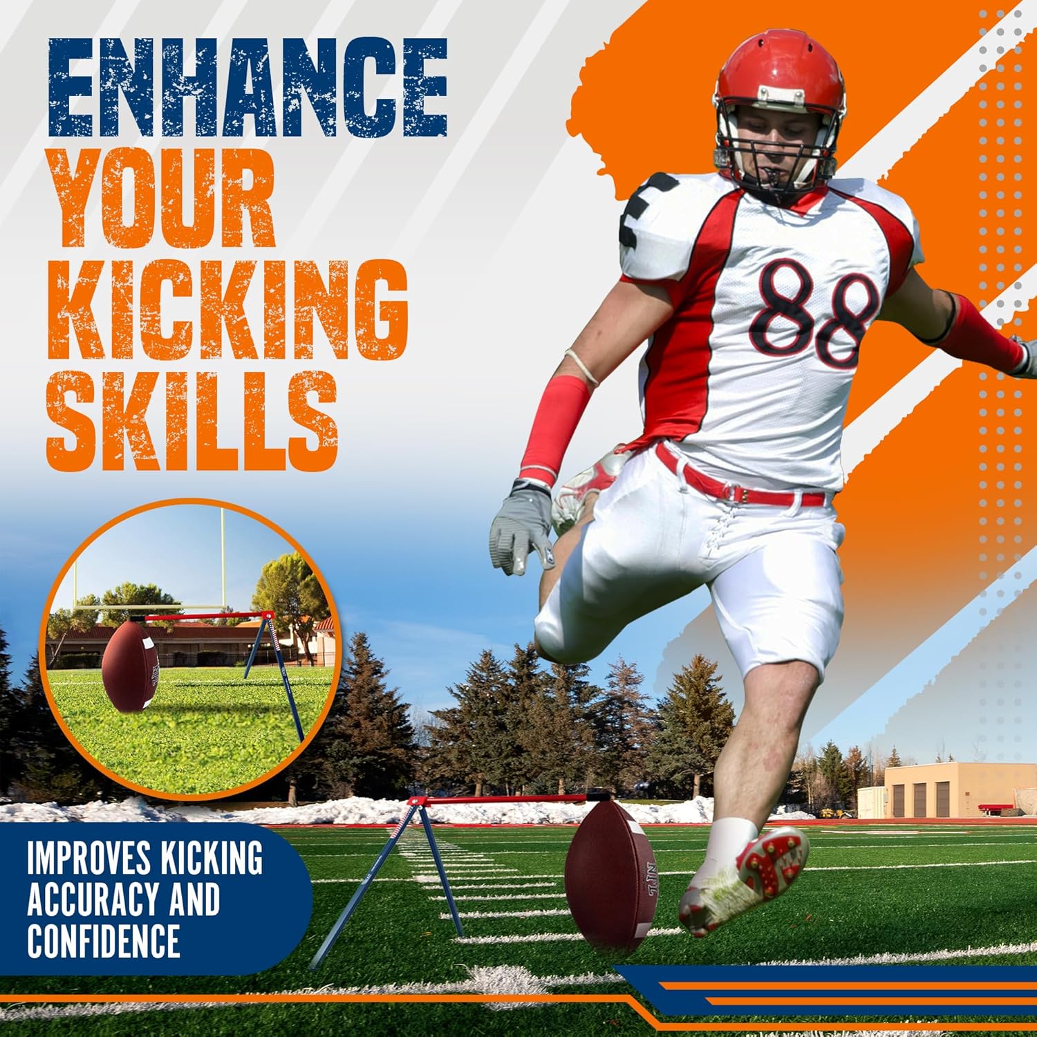 True Strike Pro Football Kicking Tee with Bonus Goal Kicking Tracker - Compatible with All Ball Sizes, Field Goal Football Holder Included