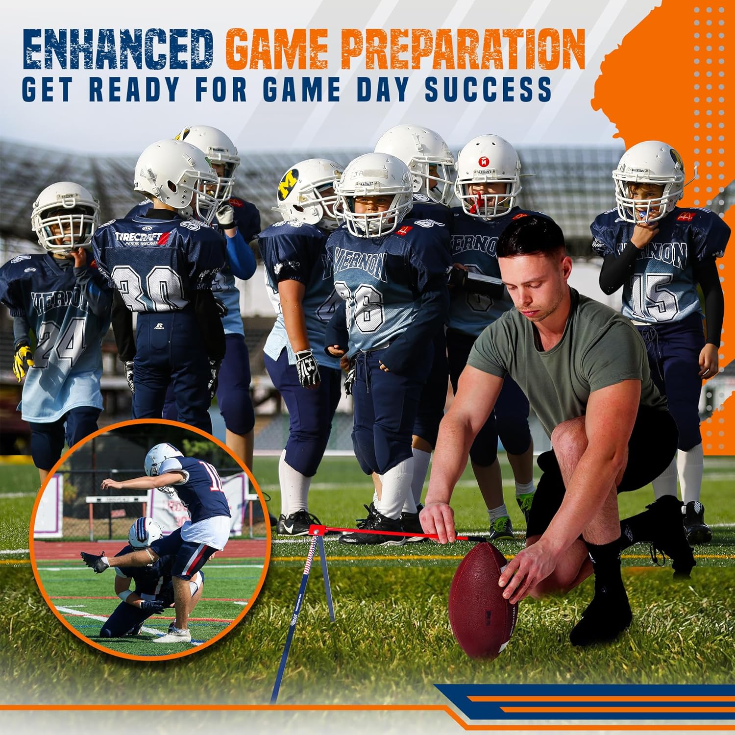True Strike Pro Football Kicking Tee with Bonus Goal Kicking Tracker - Compatible with All Ball Sizes, Field Goal Football Holder Included