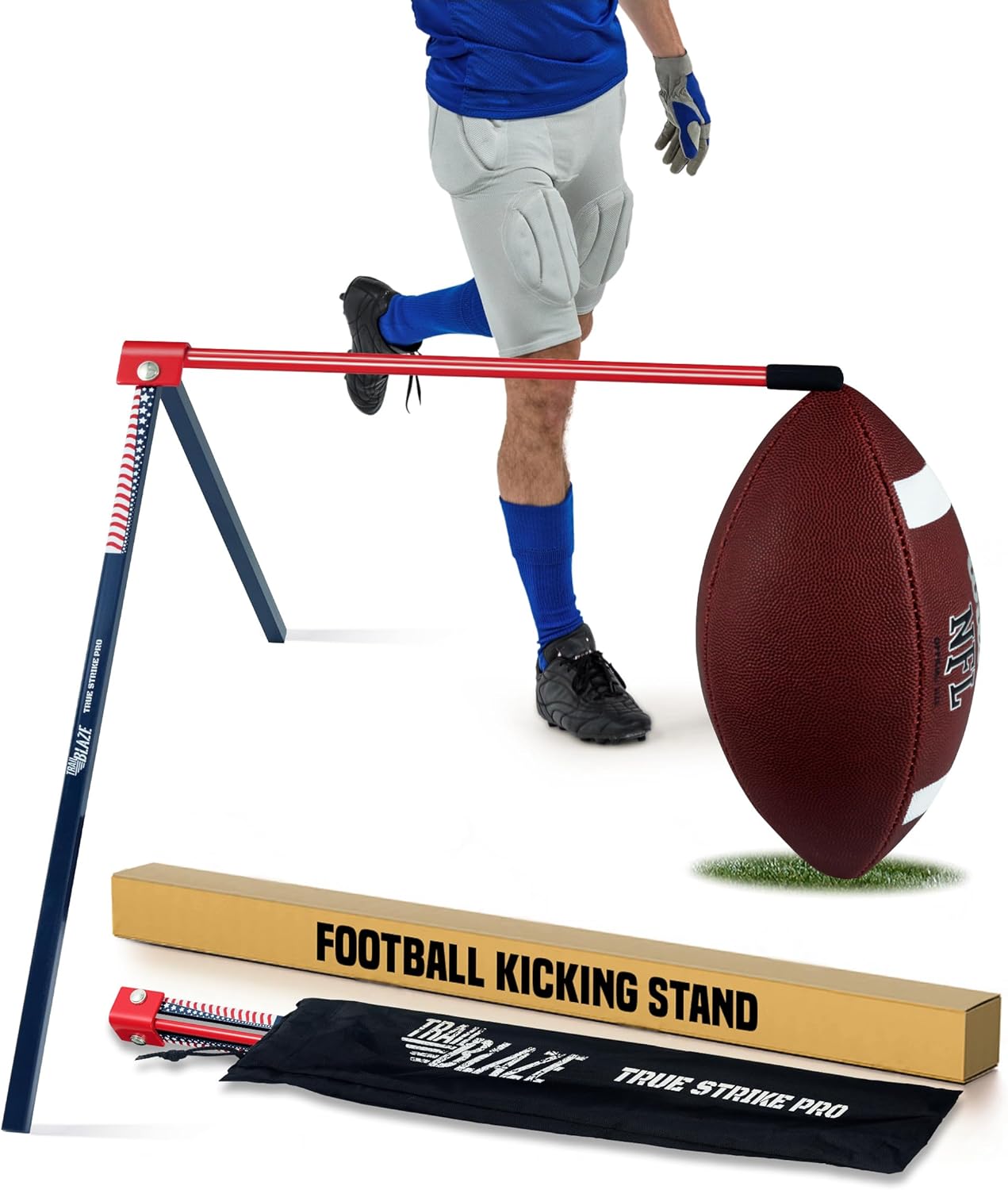 True Strike Pro Football Kicking Tee with Bonus Goal Kicking Tracker - Compatible with All Ball Sizes, Field Goal Football Holder Included