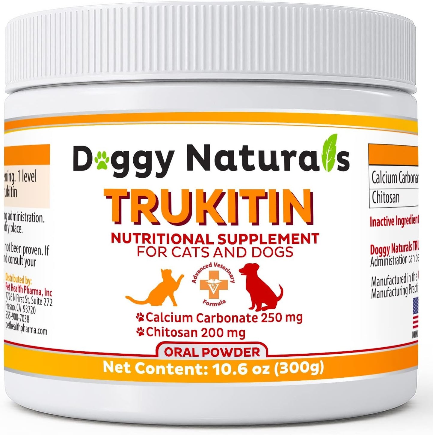 Trukitin Chitosan Phosphate Binder for Cats & Dogs - Natural Renal Support Supplement with Calcium Carbonate Powder - Made in USA