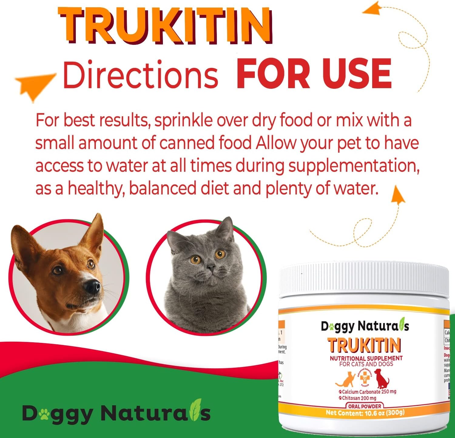 Trukitin Chitosan Phosphate Binder for Cats & Dogs - Natural Renal Support Supplement with Calcium Carbonate Powder - Made in USA