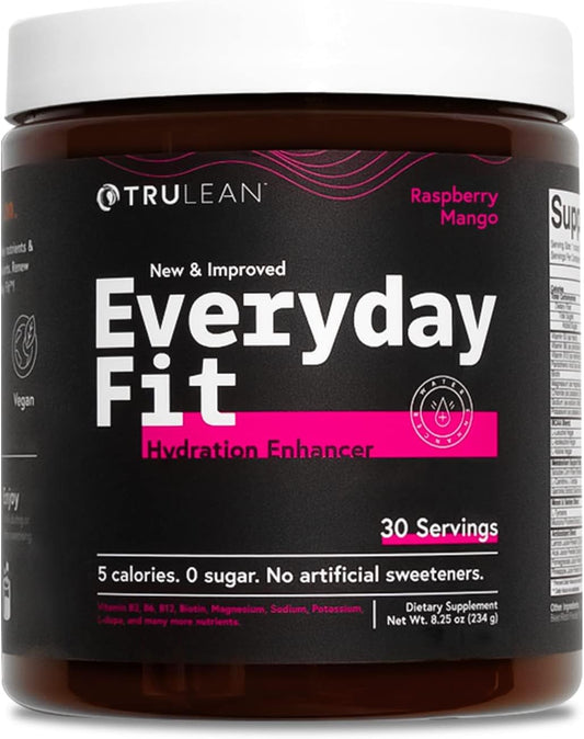 TRULEAN Everyday Fit Electrolyte Powder Drink with BCAA Blend - Sugar Free Amino Acid Supplement in Sweet Raspberry Mango Flavor - 30 Servings