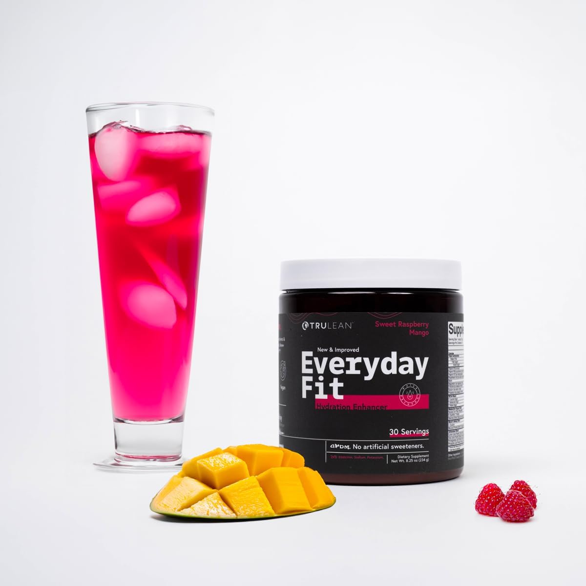 TRULEAN Everyday Fit Electrolyte Powder Drink with BCAA Blend - Sugar Free Amino Acid Supplement in Sweet Raspberry Mango Flavor - 30 Servings
