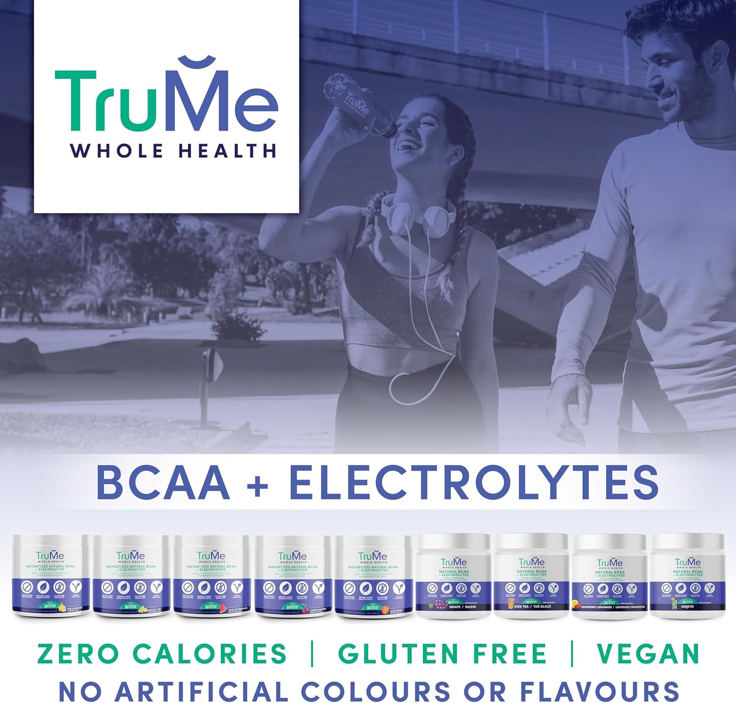 TruMe Natural BCAA Powder with Electrolytes - Vegan Post Workout Supplement - Sour Watermelon Flavor - Sugar & Gluten Free - Muscle Recovery & Hydration - 30 Servings