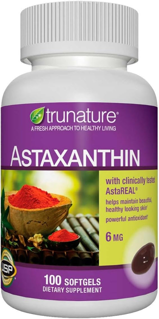 trunatur Astaxanthin 6 mg Softgels - Boost Skin Elasticity, Hydration, Texture, and Tone - 100 Count