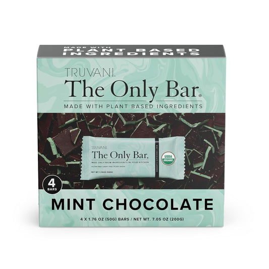 Truvani Chocolate Mint Plant Based Snack Bars - 4 Pack, 7g Protein, USDA Organic, Vegan, Individually Wrapped, Dairy/Soy/Gluten Free