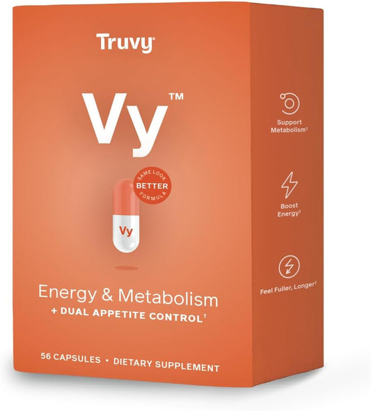 Truvy Vy Dual Appetite Suppressant & Energy Booster for Weight Loss - 30-Day Kit - Dietary Supplements for Men & Women - 1 Box of Vy (56 Capsules)