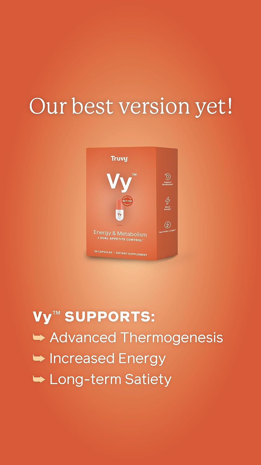 Truvy Vy Dual Appetite Suppressant & Energy Booster for Weight Loss - 30-Day Kit - Dietary Supplements for Men & Women - 1 Box of Vy (56 Capsules)