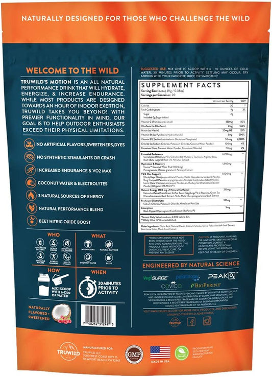 TruWild Motion 3 Pack: Plant-Based Pre Workout Powder for Clean Energy, Electrolytes, Increased VO2 Max - Vegan & All Natural