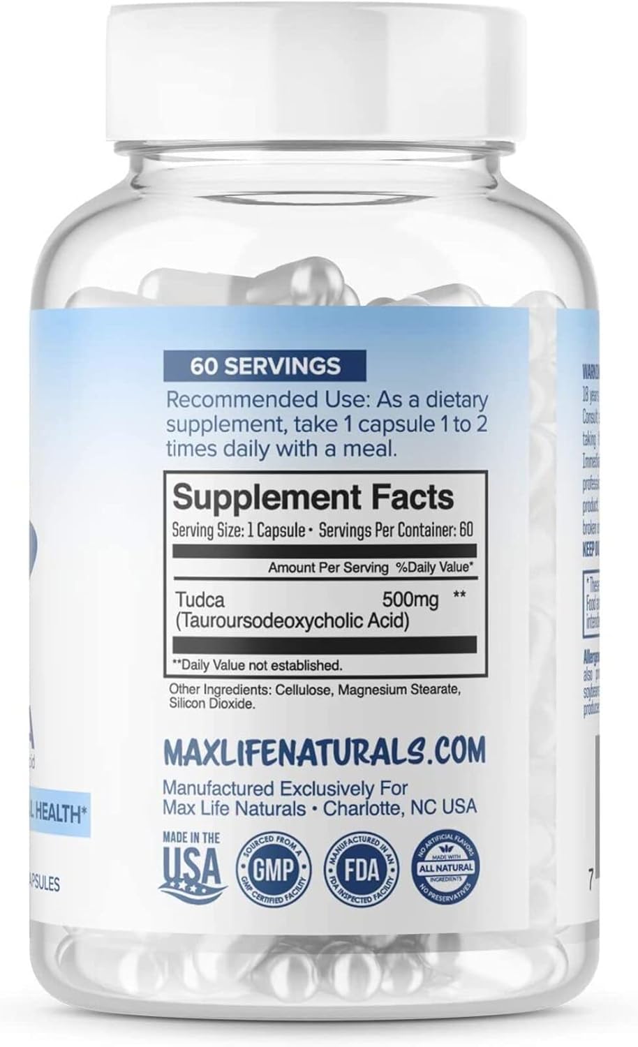 Tudca Liver Support Supplement - 500mg Tudca for Liver Cleanse - Bile Salt Aid for Liver Rescue - Liver Detox Cleanse Aid - MaxLife Naturals Liver Supplement