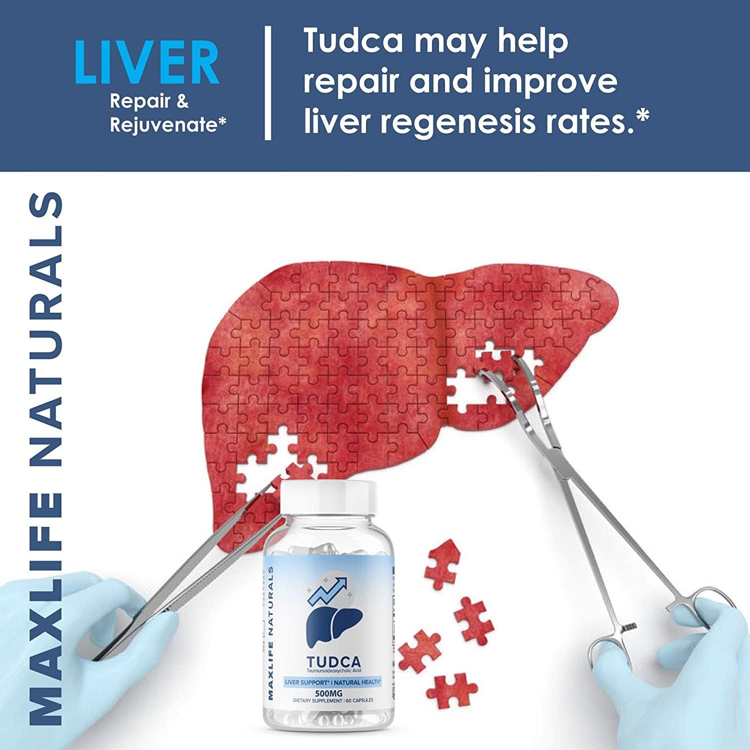 Tudca Liver Support Supplement - 500mg Tudca for Liver Cleanse - Bile Salt Aid for Liver Rescue - Liver Detox Cleanse Aid - MaxLife Naturals Liver Supplement