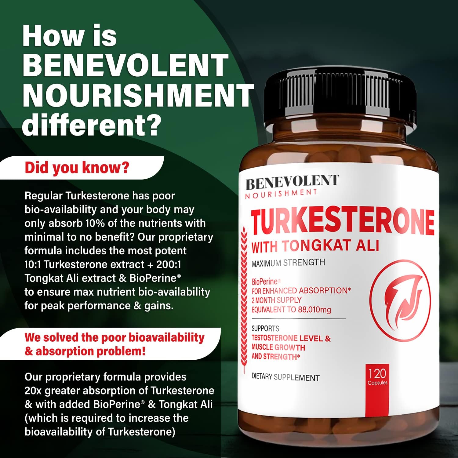 Turkesterone 8,000mg Supplement with BioPerine® & Tongkat Ali - Boost Stamina, Muscle Growth, Recovery - High Absorption Formula, 3rd Party Tested - 2 Months Supply