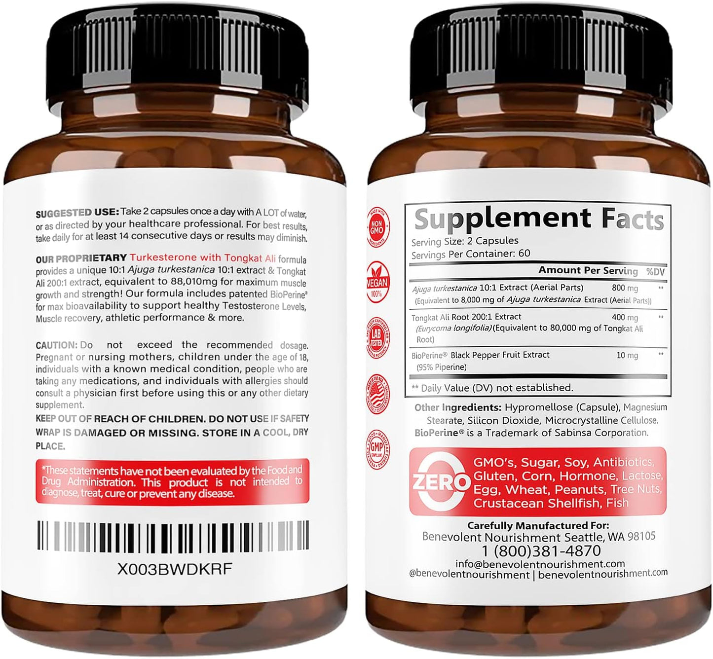 Turkesterone 8,000mg Supplement with BioPerine® & Tongkat Ali - Boost Stamina, Muscle Growth, Recovery - High Absorption Formula, 3rd Party Tested - 2 Months Supply