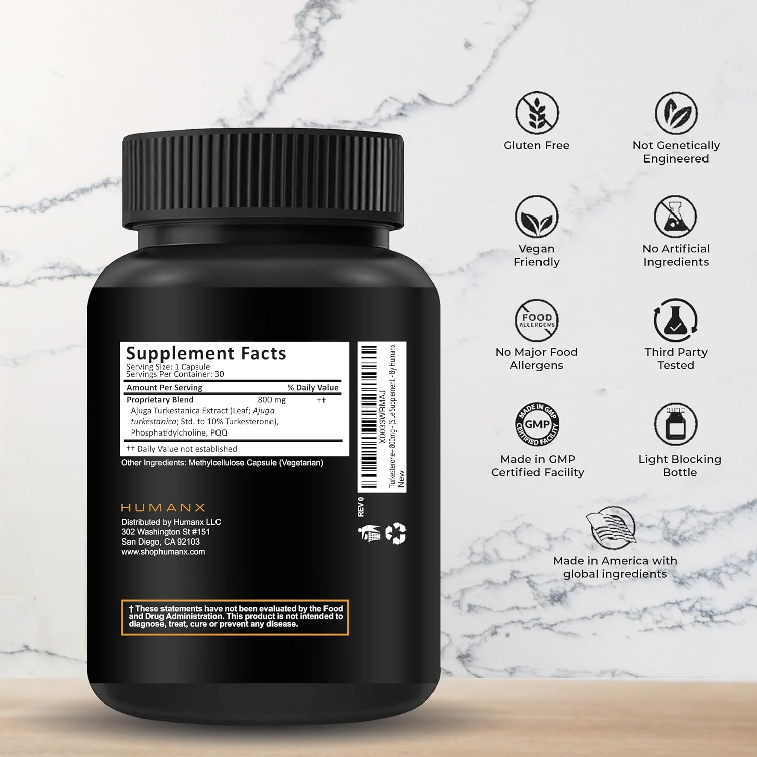 Turkesterone+ 800mg Supplement for Muscular Development & Athletic Performance - USA Third Party Tested - Natural Anabolic Formula - Non GMO, Vegan - by Humanx