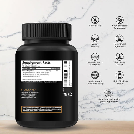 Turkesterone+ 800mg Supplement for Muscular Development & Athletic Performance - USA Third Party Tested - Natural Anabolic Formula - Non GMO, Vegan - by Humanx