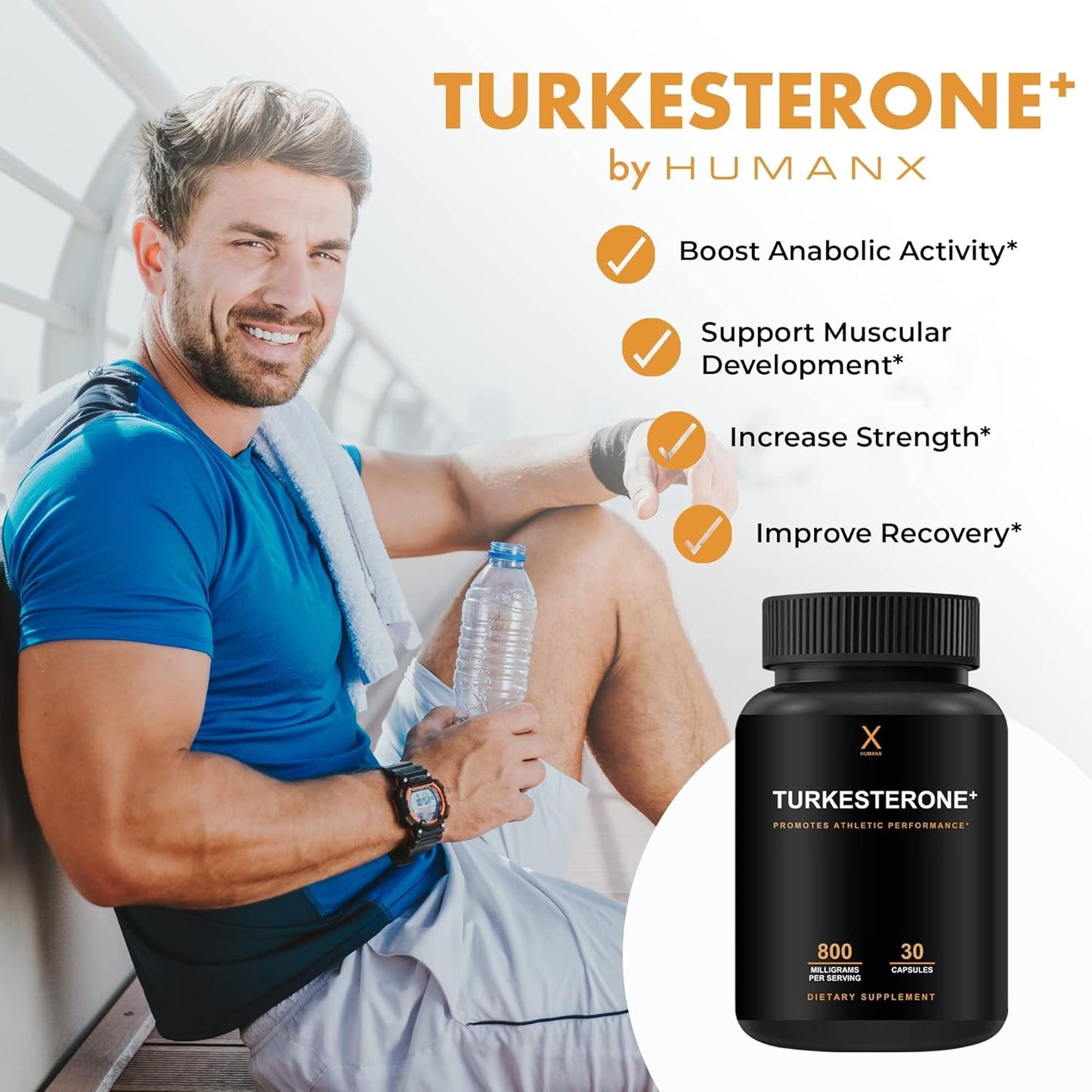 Turkesterone+ 800mg Supplement for Muscular Development & Athletic Performance - USA Third Party Tested - Natural Anabolic Formula - Non GMO, Vegan - by Humanx